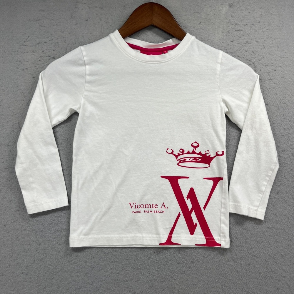 Vicomte A Long Sleeve Shirt Kids 6A White Graphic Palm Beach Crown Tee Preppy